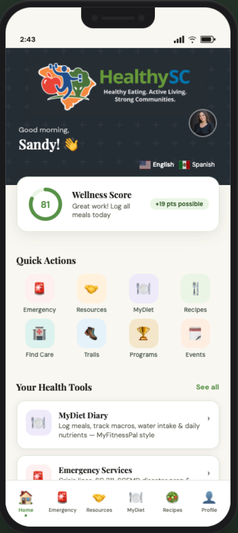 HealthyUSA app home screen